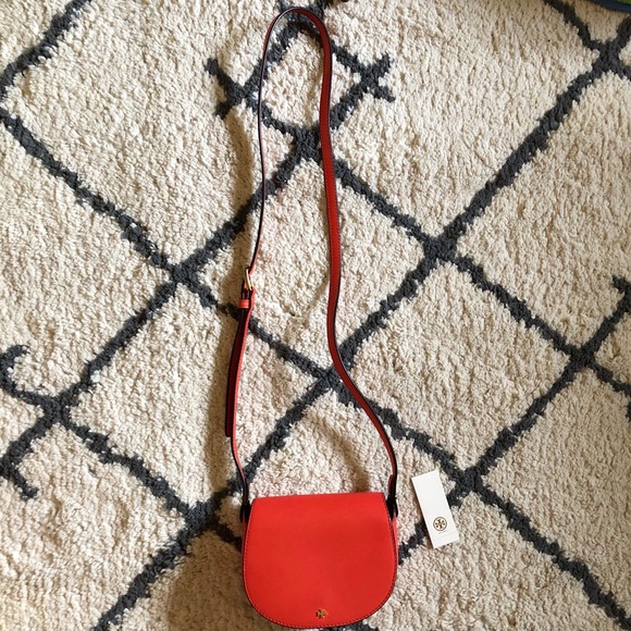 Auth Tory Burch Poppy Red Mini Saddles Crossbody - Picture 2 of 8